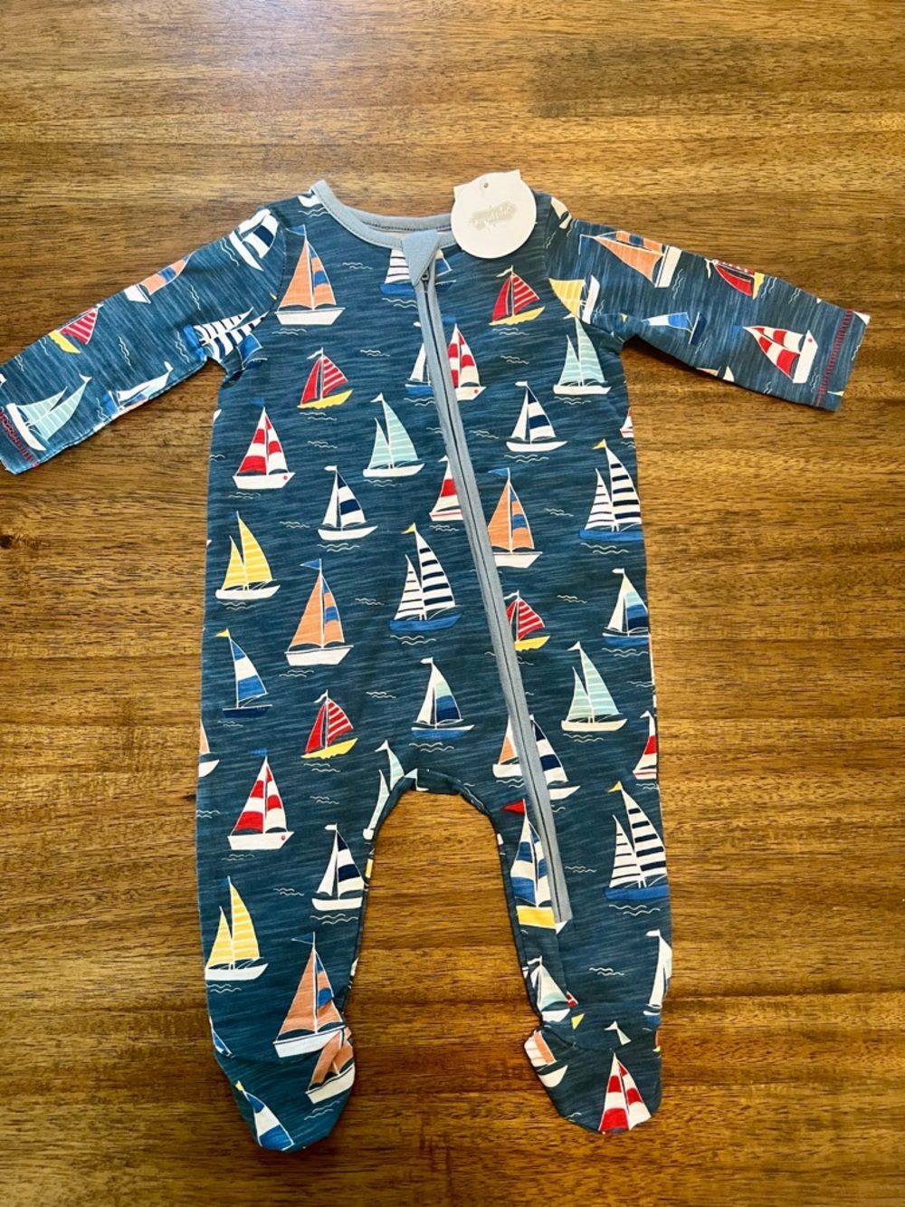 NWT Mud Pie Navy Sailboat Footed One-Piece 0-3 Months